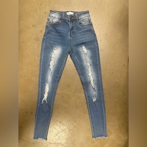 Bamboo Denim High Rise stretch distressed skinny jeans